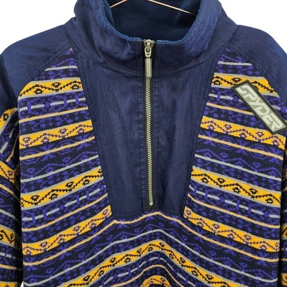 Spyder Vintage Mens M Wool Pullover Half Zip Sweater Purple Yellow - Picture 2 of 14